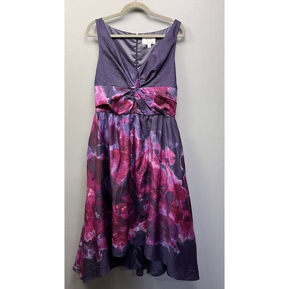 Nieman Marcus Target Lela Rose Dress 12 Silk Fit Flare Purple Floral Hi Lo Party - Picture 2 of 10